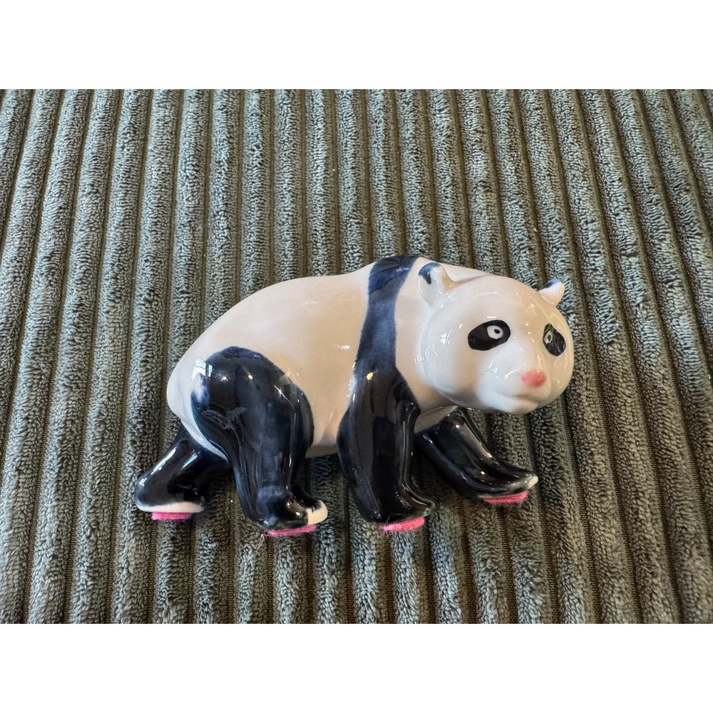 Cute Vintage Ceramic Panda Figurine Black‎ White Animal Decor